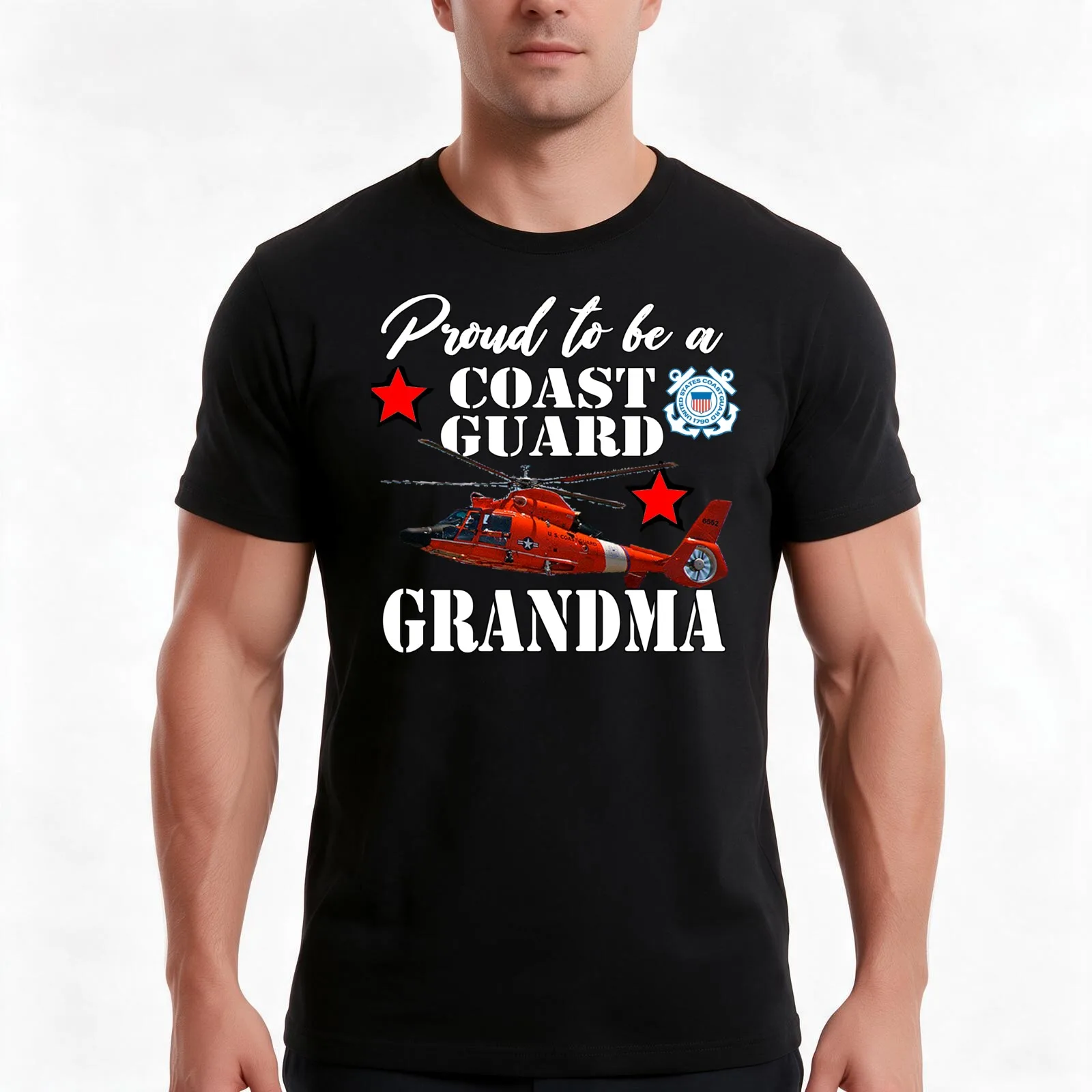 Proud To Be A Coast Guard Grandma T-Shirt, Summer Casual Cotton Tee, Oversized Streetwear Tops, Vintage Graphic Print