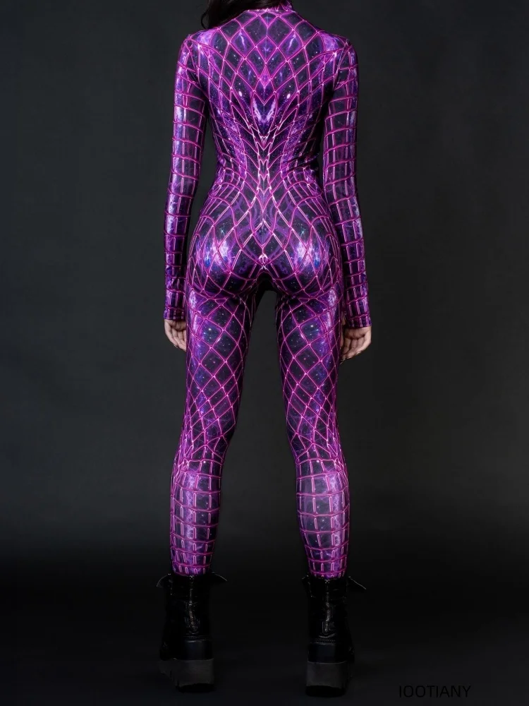 Bunter Sexy Bodysuit Punk Gothi Damen Cosplay Jumpsuit Karneval Schlanker Zentai-Anzug Weihnachtskostüm Festival Themenparty Catsuit – Detail 4