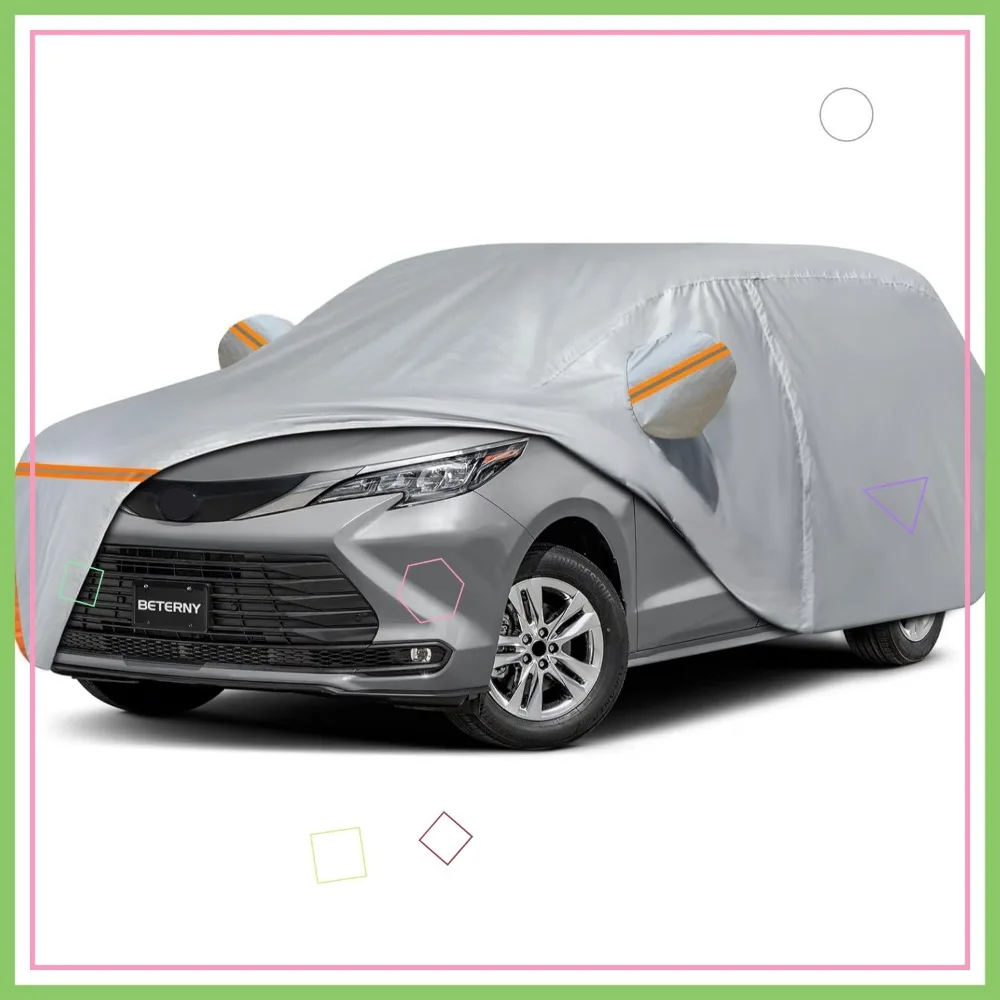 

Universal Minivan Car Cover, Waterproof All-Weather Protection with Door Zipper and Windproof Straps - Gray
