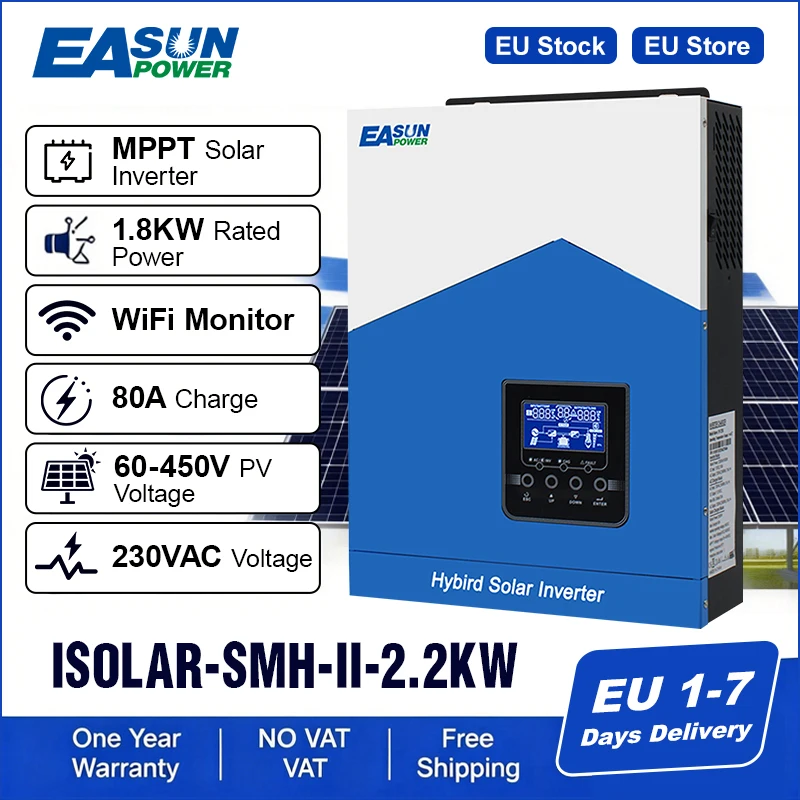 Easun Hybride Omvormer 2.2kw/12v 3.2kw/24v 4.2kw/24v 6.2kw/48v MPPT Zuivere Sinusgolf 80-120a 230v 50/60hz Zonne-omvormer met BMS wifi