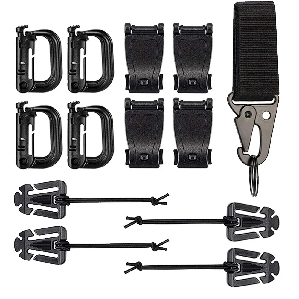 Mini Pack of Molle Attachment Accessory For Tactical Backpack Vest 13pcs With Belt Keychain D-Ring Grimlock Carabiner Molle Gear