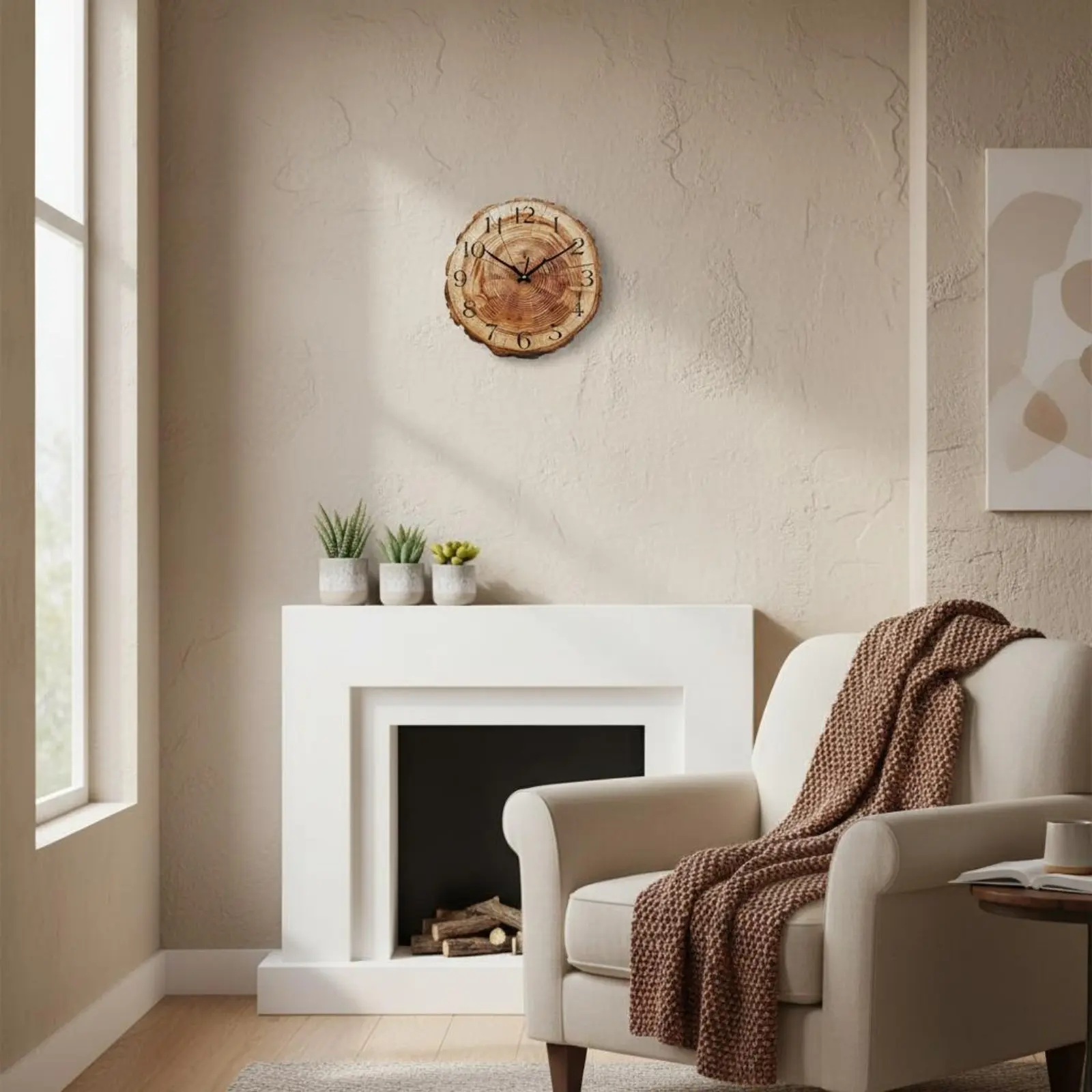 Annual Circle Clock Battery Operated Wood Slice Clock Home Decor for Office