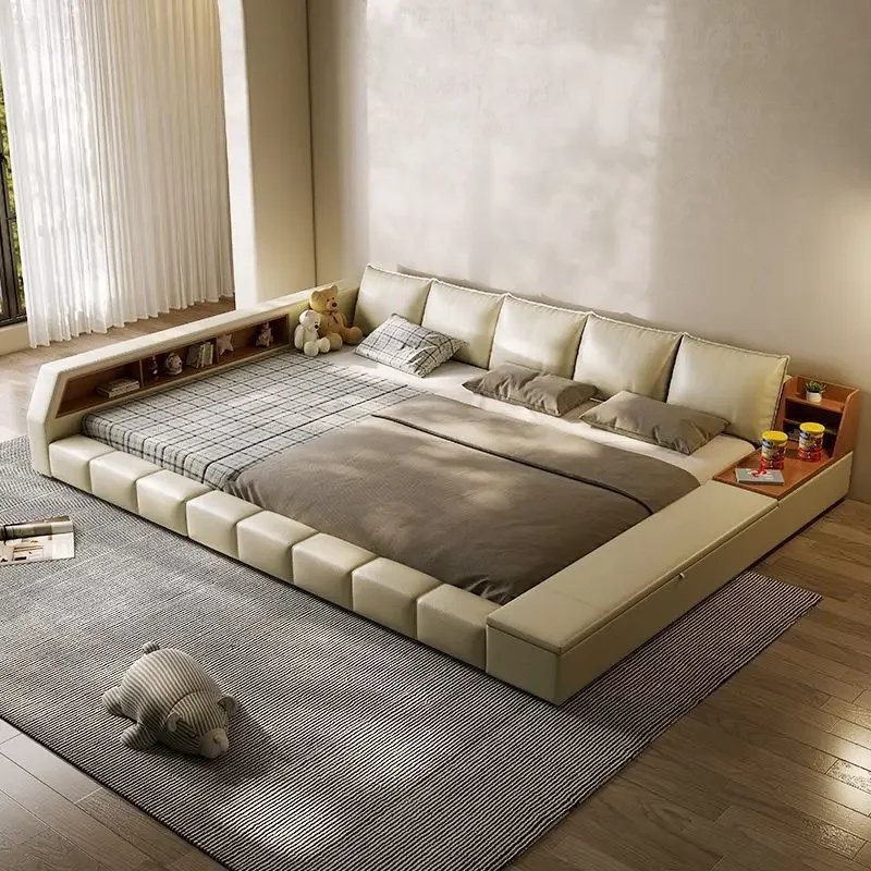 SS Modern family splicing leather tatami widened oversized master bedroom parent-child bed