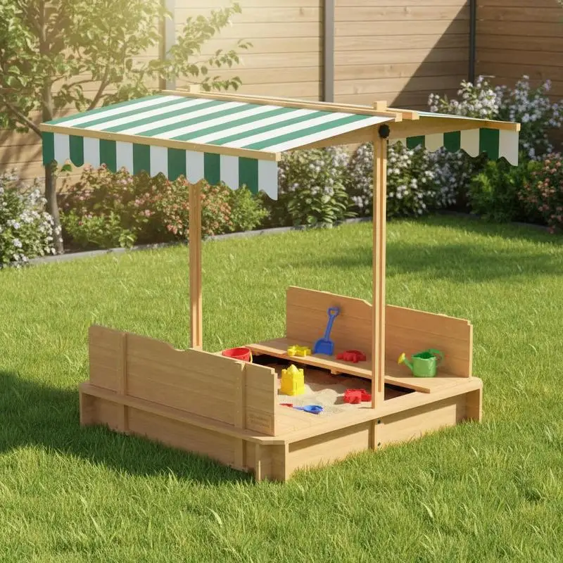 

Kids Square Wooden Sandpit, Children Sandbox Outdoor Playset