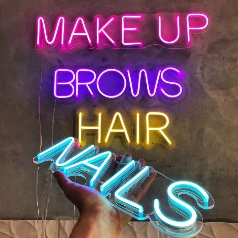 Brows Hair Nails Neon Sign USB Powered LED Signs for Nail Bar,Eyebrows Beauty Salon Business Makeup Studio Wall Decor Signage