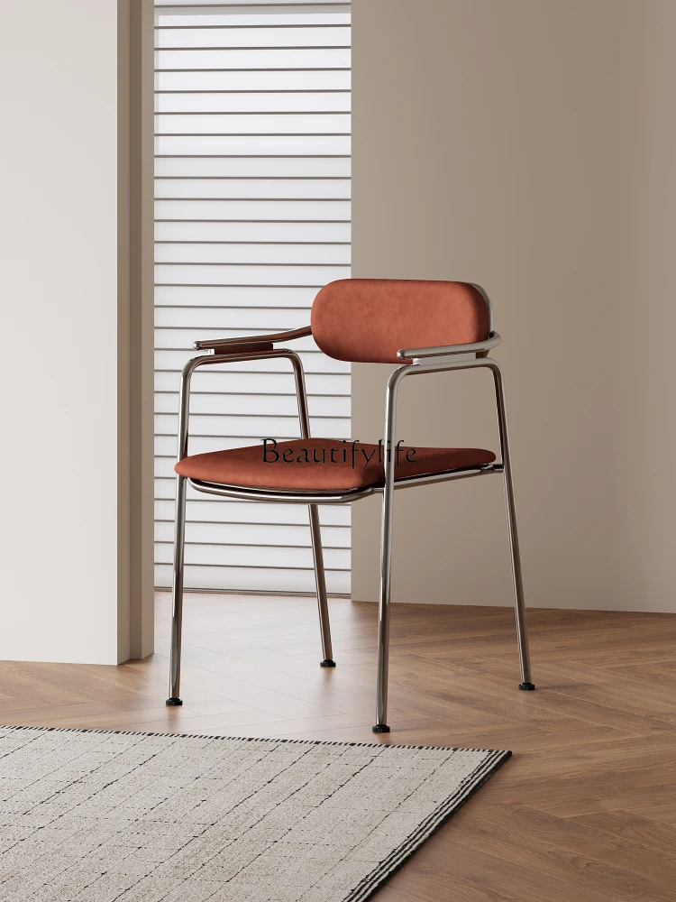 5Italian minimalist backrest table and chair cafe milk tea shop retro stainless steel stool