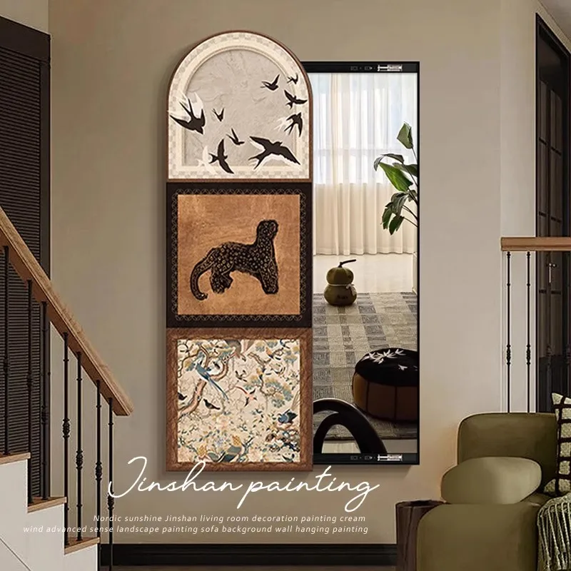 Entry entrance full-body mirror invisible push-pull full-length mirror cloakroom  hidden decorative painting hanging