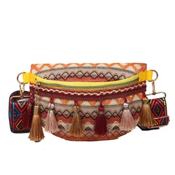 Women s Waistpack Boho Hippie Waist Bag Fanny Pack with Adjustable Strap Colorful (Blue 8 46inches 5 91inches)