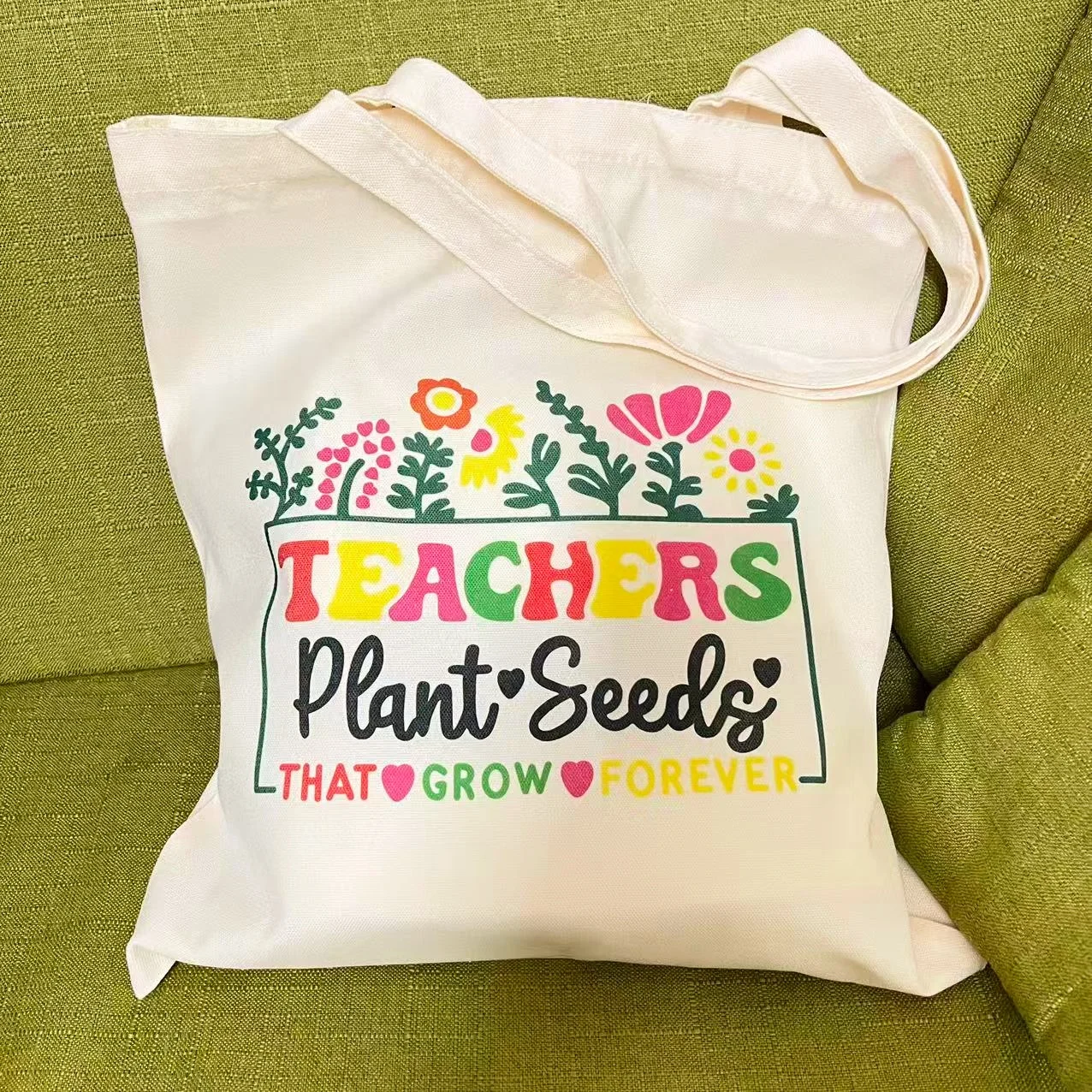 

One beige tote canvas bag New Arrivals Teachers Plant Seeds THAT GROW FOREVER Versatile Canvas Bag Shopping Travel Gift Large Ca
