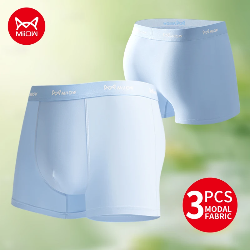 

MiiOW 3Pcs Skin-friendly Soft Modal Men Underwear Boxers 7A Antibacterial Crotch Men's Panties Breathable Mens Underpants Trunks