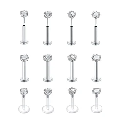 4PCS 16G Lip StudsHeart Shape CZ Crystal Labret Piercing Jewelry Stainless Steel Lip Stud UV Stud Cartilage Helix Tragus Earring