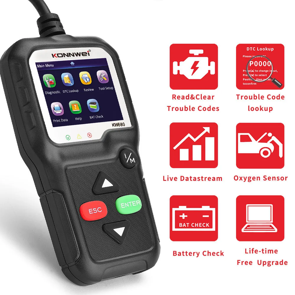 Auto Diagnostic Tools Language Car Scanner Tool Diagnostic Code Readerpk ELM327 KONNWEI KW680 Car OBD2 Fault Scanner