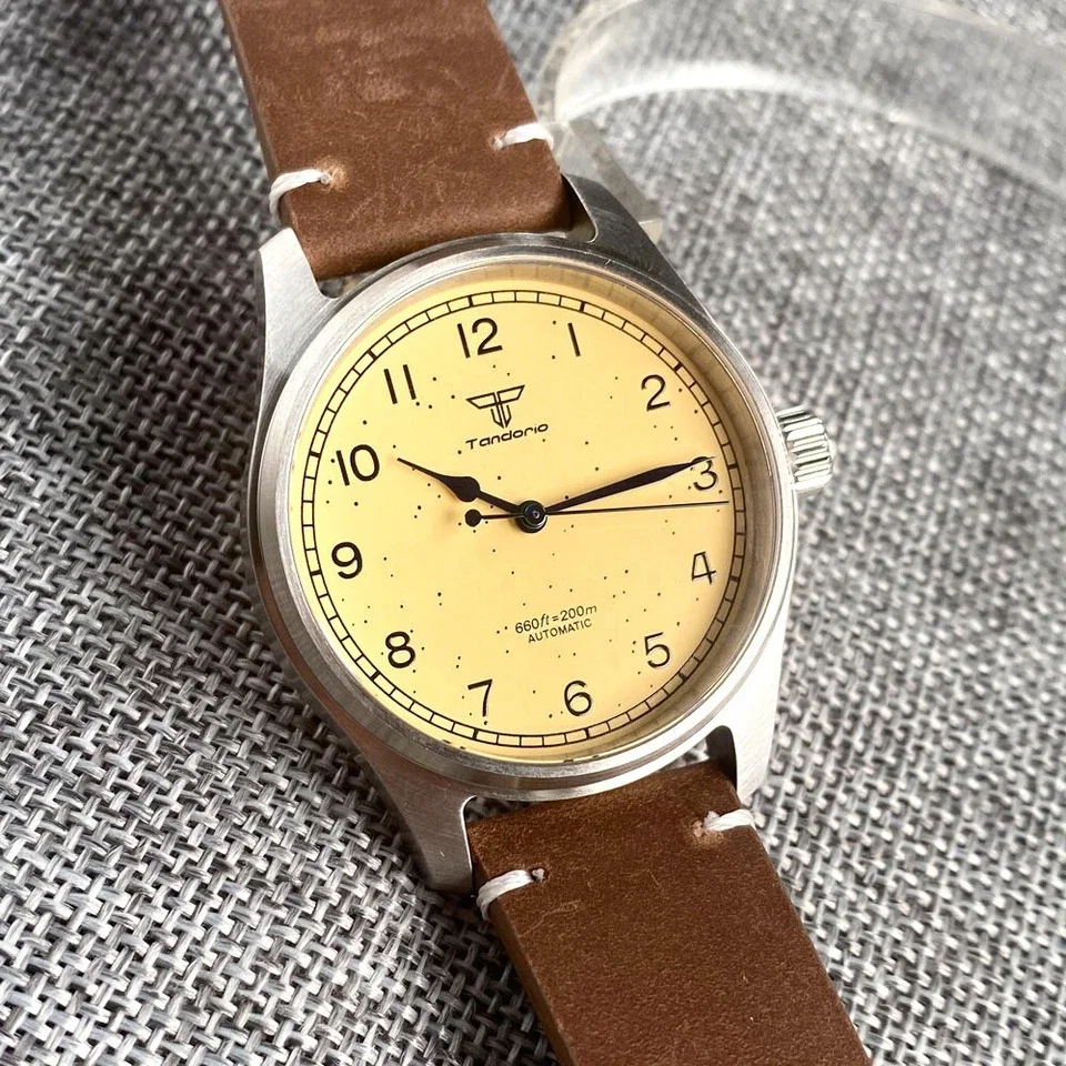 

Tandorio 39mm Yellow Dial Arabic Numerals Miyota 8215 Automatic 200m Pilot Diver Mens Watch Sapphire Glass Stainless Steel Case