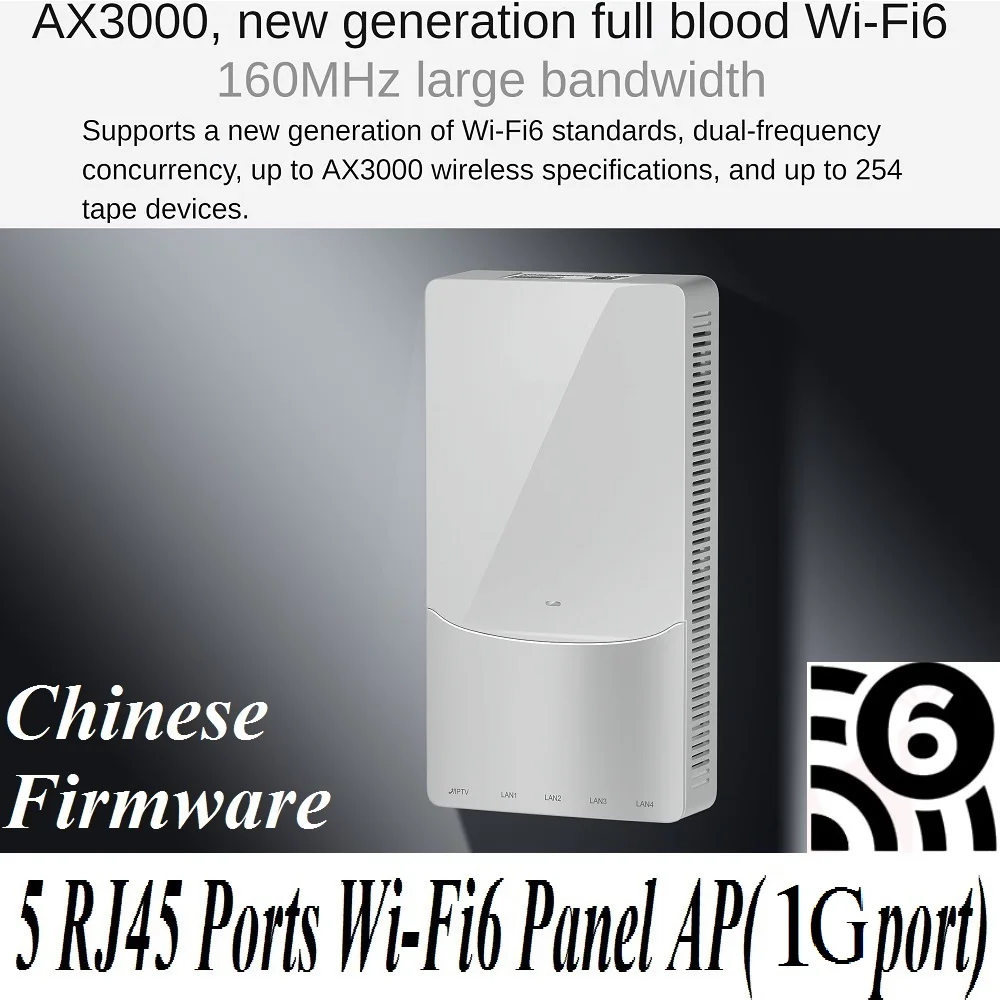 5*1000M RJ45 Port 3000Mbps in Wall AP WiFi6 Indoor AP 802.11AX WiFi 6 Access Point 2.4GHz 574Mbps 5GHz 2402Mbps PoE Power Supply