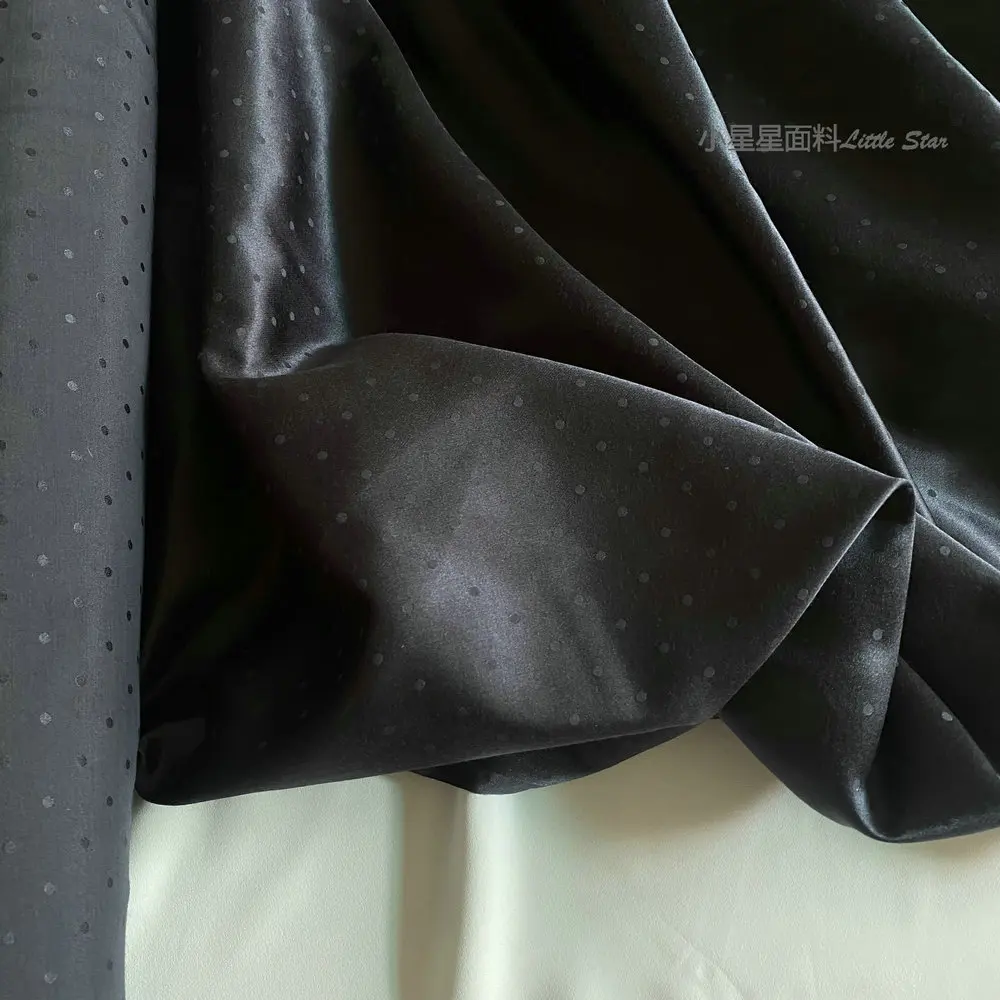 High-End Silk Silk Cotton Fabric Satin Beige Black Polka Dot DIY Clothing Fabric Anti-Static Thin