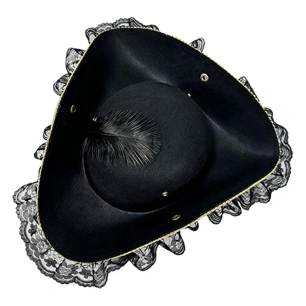 Halloween Hat Halloween Pirate Hat with Burgundy Lace Feathered Buccaneer Cap Vintage Captain Costume Accessory for Women Hat