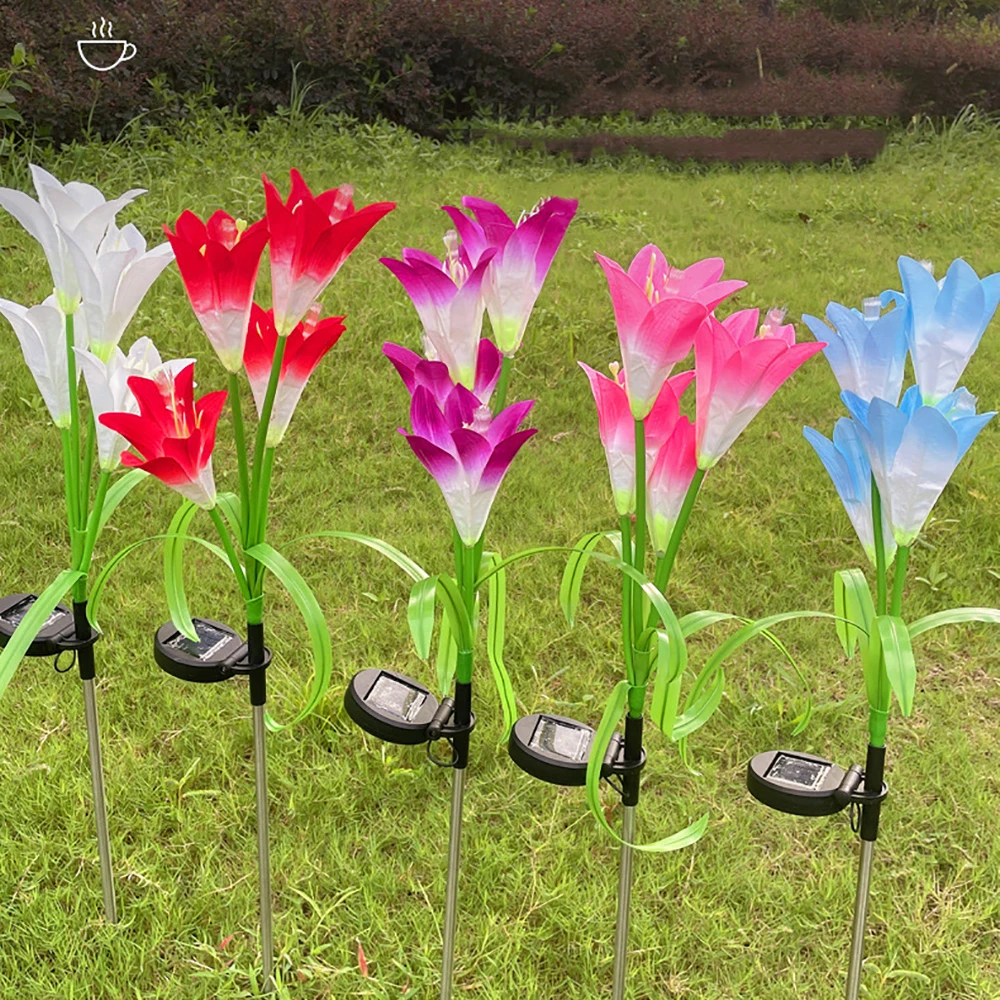 Outdoor Solar Optical Fiber Lily Lights for Garden and Vegetable Patch Waterproof 7 Colors LED Lawn Lamp for Backyard Decoration