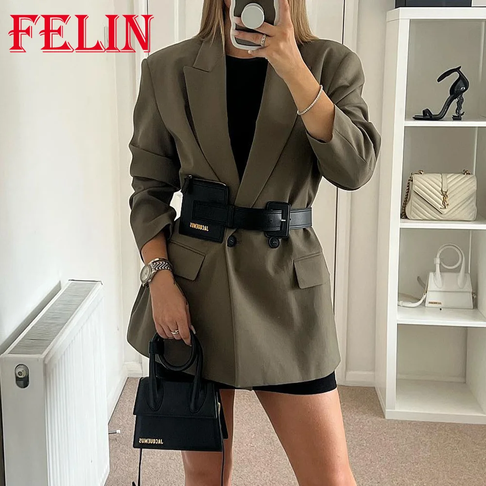 TRAF 2023 Women Loose Double Breasted Vintage Blazer Long Sleeve Chic Office Lady Female Outerwears Autumn Winter Fashion Coats