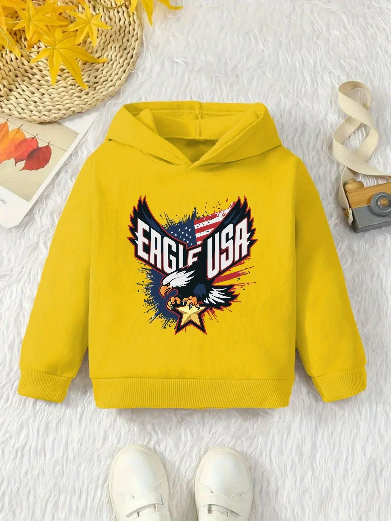 American Eagle Fall/Winter New Christmas Boys' Hoodie - Casual Long-Sleeve Pullover with Kangaroo Pocket, Children's Gift