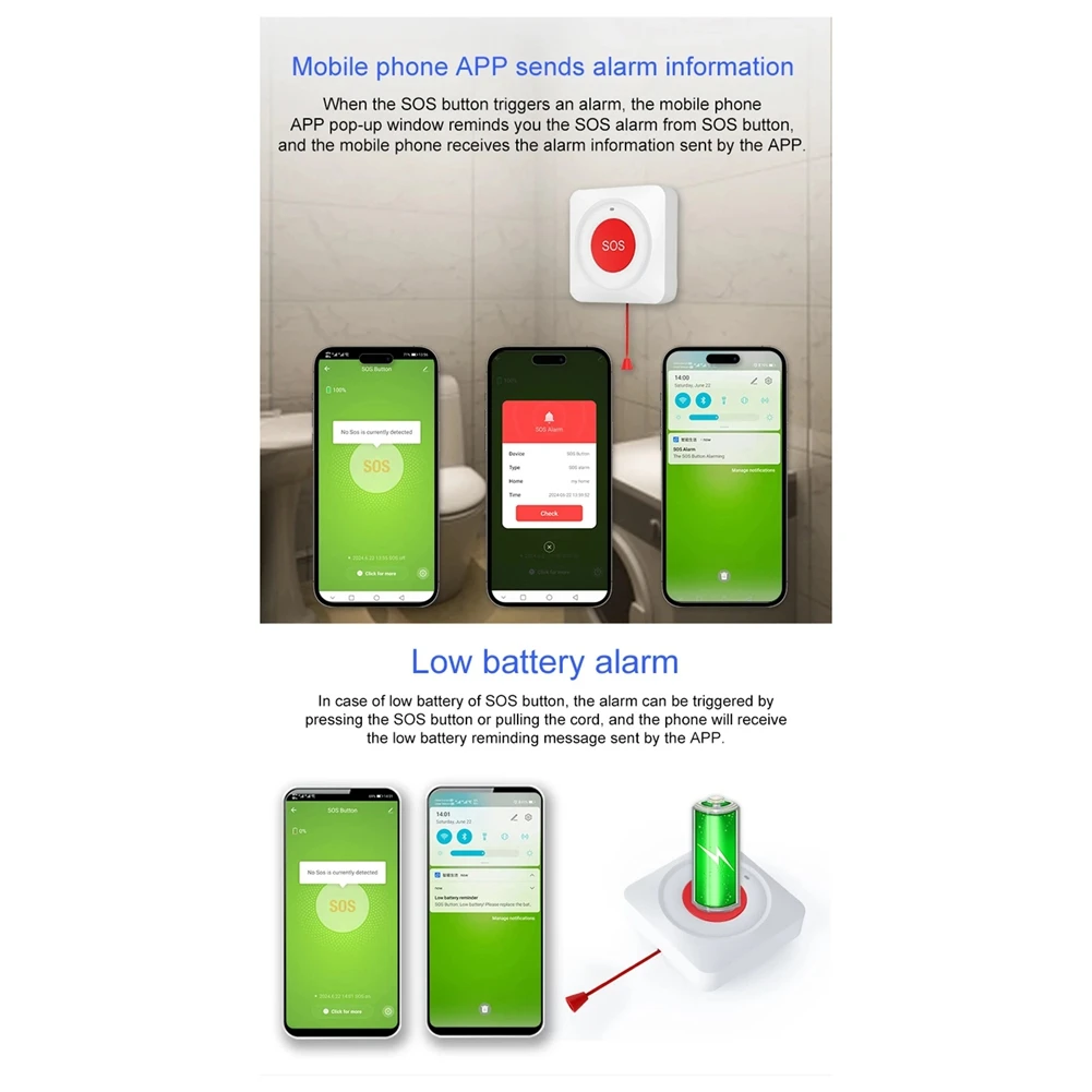 Smart SOS Button Wireless Caregiver Pager Alert Transmitter Emergency Call Button For Kid Elderly Patient-Y18A