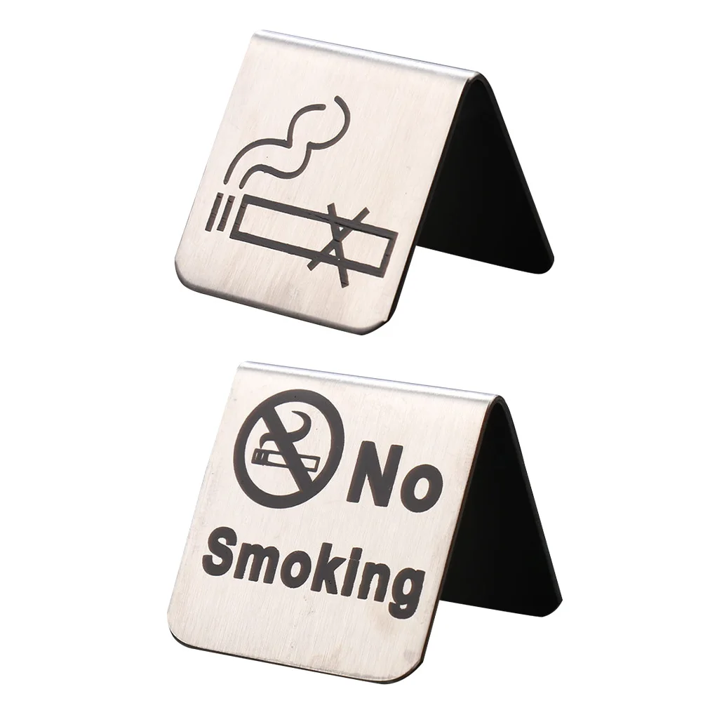 

2Pcs No Smoking Sign Stainless Steel Desk Signs Table Home Non Smoking Simple Practical Easy Clean Traffic Safety