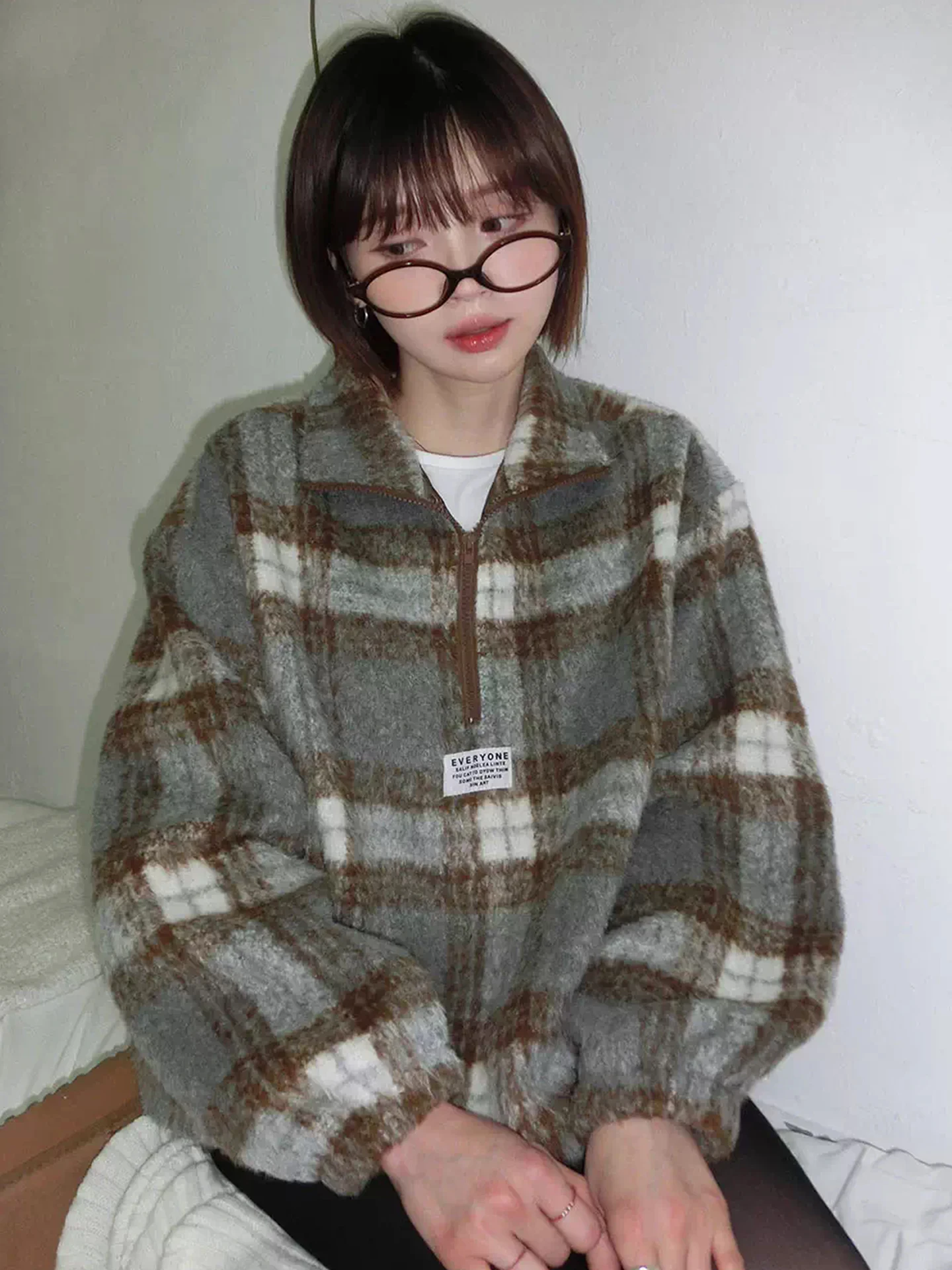 الرجعية اللون بلو منقوشة هوديي Jaet المرأة شتاء جديد f البريدي Dstring المخملية irt عارضة مريحة فضفاضة تناسب