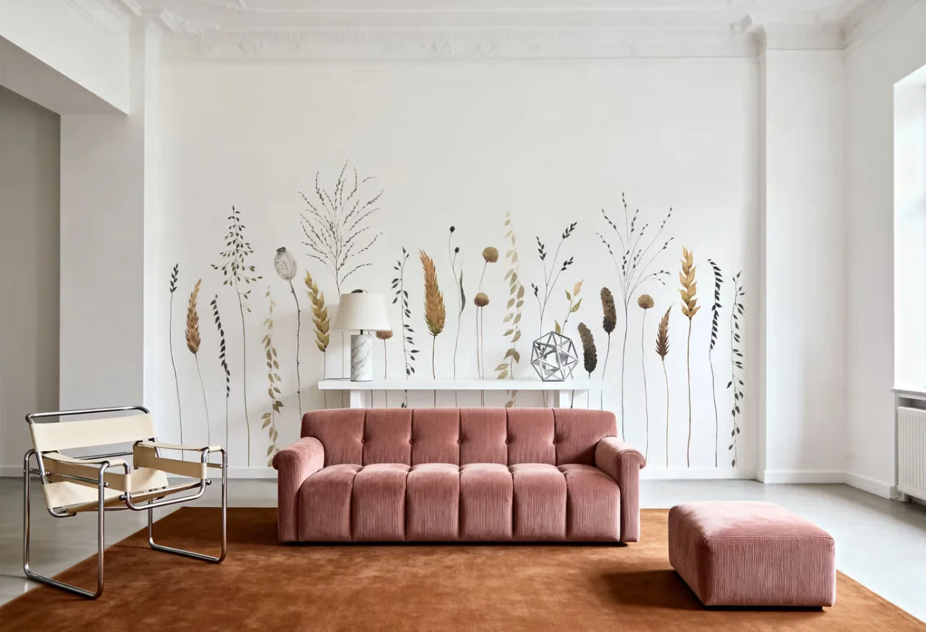 Customized size mural, hand-painted watercolor, wildflower wallpaper, home decoration, pastoral style decorative painting mural