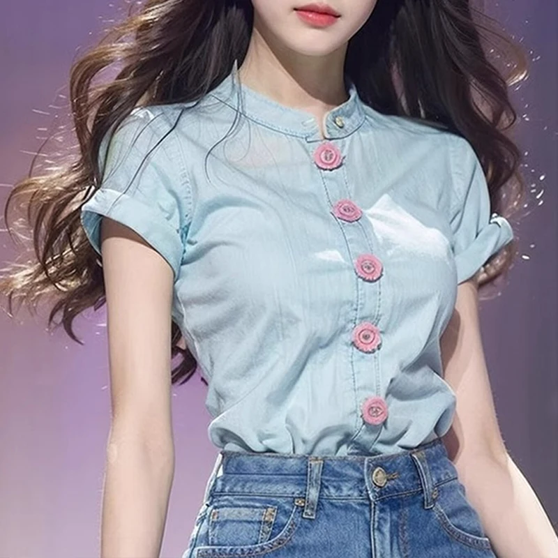 Unique Sli ort Sve Lake Blue irt Women's Faionable Unique irt Summer Retro Chinese Sle New Sle Commute Sle