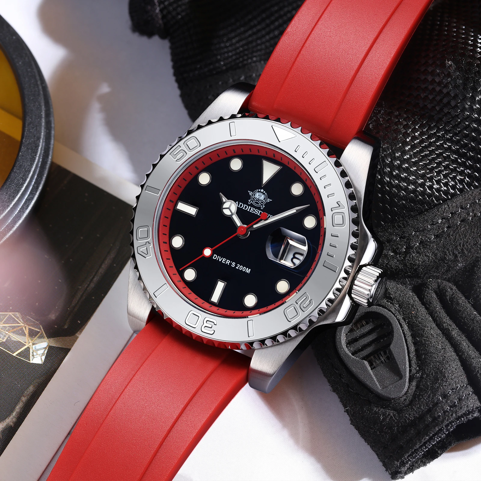 

ADDIESDIVE новые мужские часы для дайверов, безель из нержавеющей стали, синие светящиеся 200 м, водонепроницаемые часы с AR-покрытием для мужчин, relojes hombre