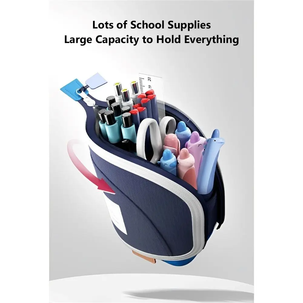 Gift 2-in-1 Standing Pencil Case Portable Vertical Retractable Pencil Bag Student Pen Holder School Supplies