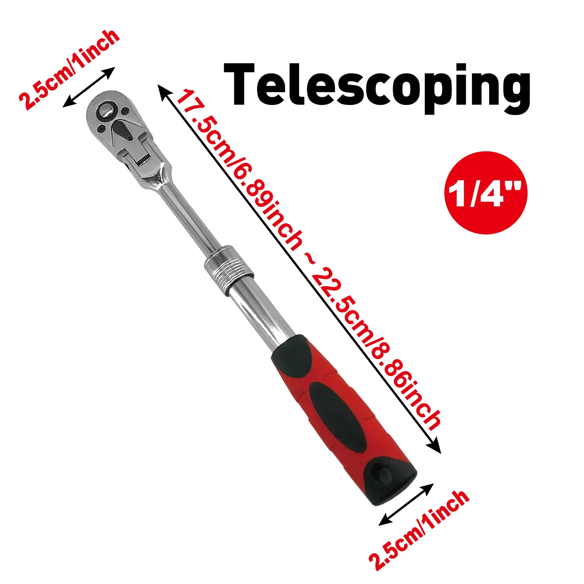 1/4-inch Drive Locking & Flexible Extendable Ratchet Wrench with 72-Tooth Geared Action Heavy Duty High Torque