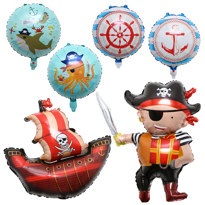 Cartoon Pirate foil balloon Pirate Ship skull rudder anchor Globos Air Balloon Birthday Party Decorations Kids Inflatable Toys