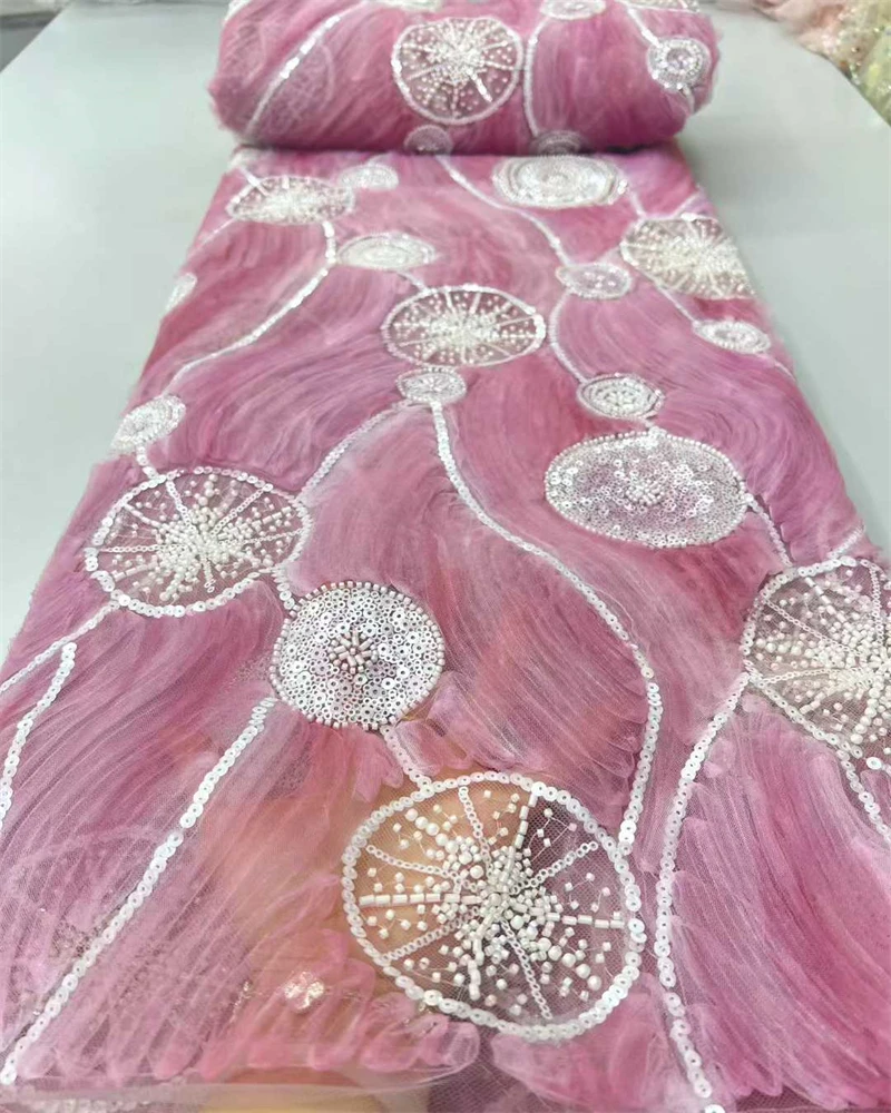 

African Net Lace with Sequins High Quality 5 Yards Nigerian French Tulle Fabric for Wedding Sewing And Special Occasions