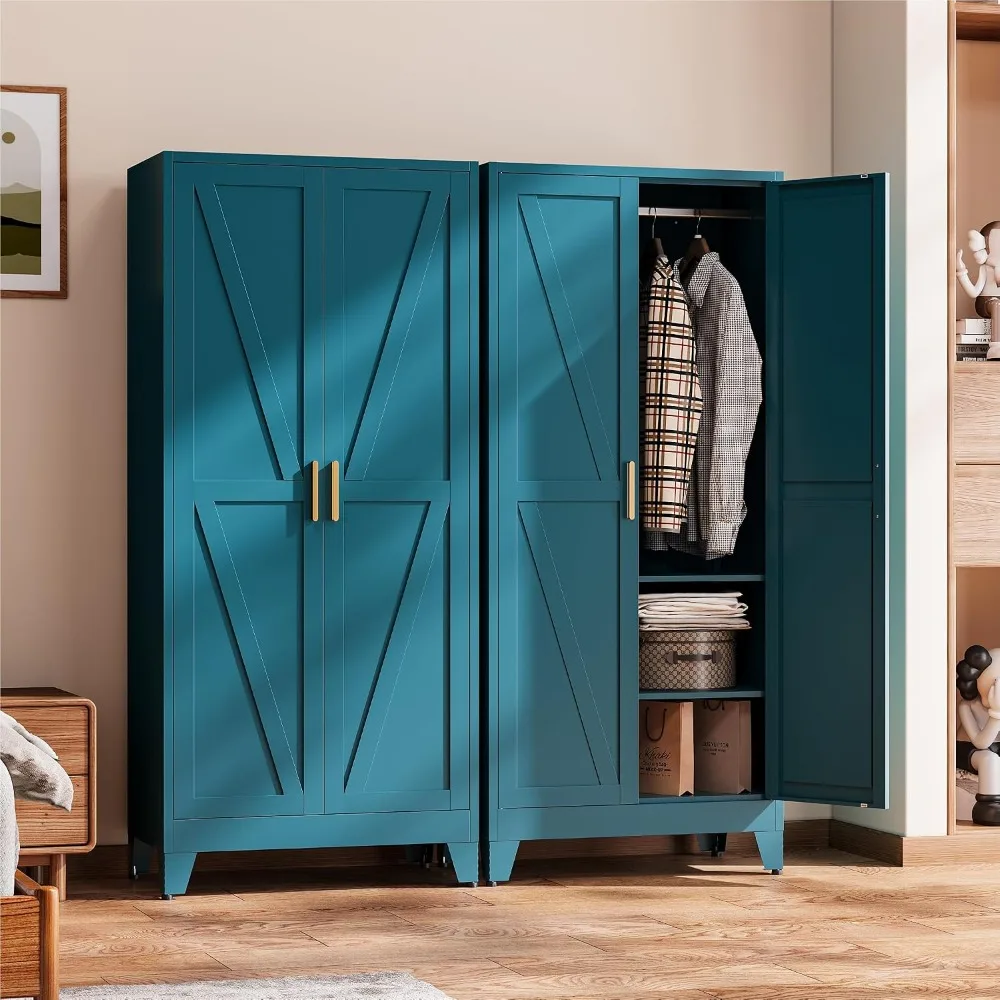 71" Freestanding Convertible 2-in-1 Metal Wardrobe Adjustable Rod & Shelves Clothes Storage Cabinet, Custom