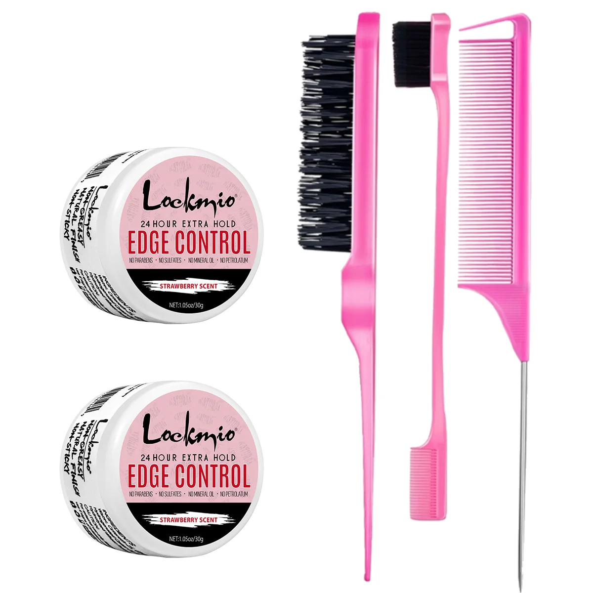 

LOCKMIO 30g Edge Control Gel Kit for Women Natural Ingredients Finishing Anti Frizz Hair Gel Long Lasting Hold Control Wax 3Comb