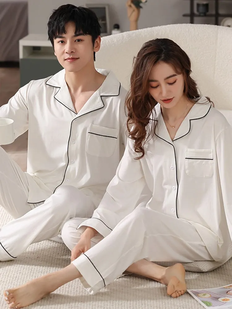 Modal Couples Matching Clothing Set White Pajama For Women Men PJ Pijama Mujer Sleepwear Cotton Pyjama Pour Femme Home Clothes