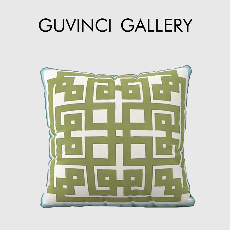 GUVINCI Green And White Greek key Geometric Cushion Cover Bamboo Trellis Decorative Pillow Case 45x45 For Patio Garden Farmhouse