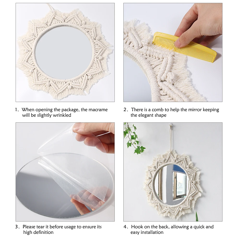 Nordic Room Decorative Mirrors Boho Macrame Round Cosmetic Mirror Room Wall Mirror Woven Macrame Crafts Home Decor Wall Decor