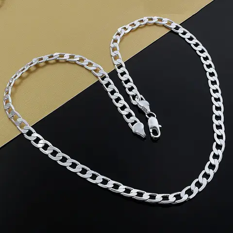 Hot Charms 925 Sterling Silver 6mm Flat Chain Necklace, Noble Jewelry for Men Women,lover Wedding Party Gifts
