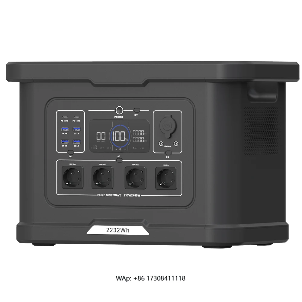 2400W Power Station LiFePO4 Solar Generator 230V European Union Plug Portable Emergency Power Station