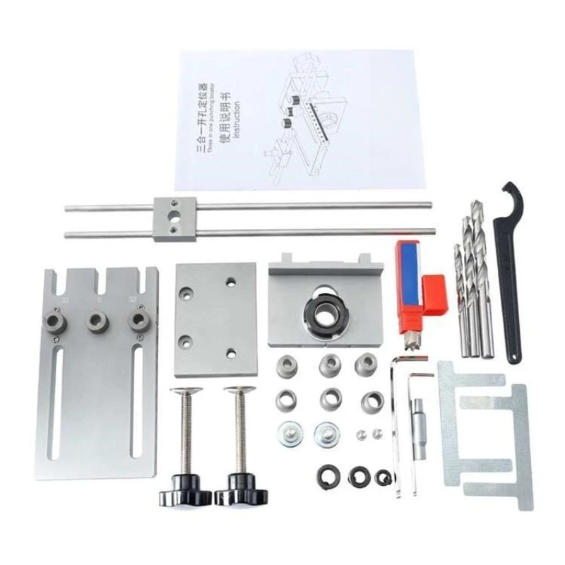 3-In-1 hole locator, woodworking hole punch, round wood tenon board drilling fixture