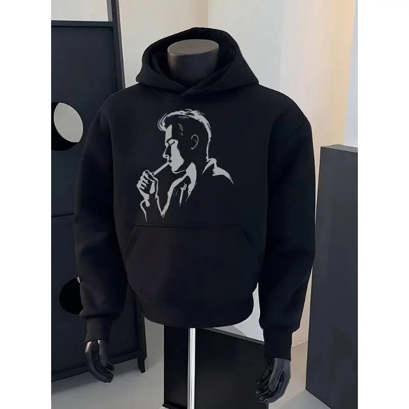 American Style Thick Hoodie Sweatshirt Jacket High Street Autumn Winter Thickened Version Men's Loose Fit Long Sleeve T-Shirt