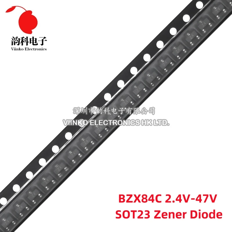 100pcs SOT-23 Zener Diode SMD BZX84C 2.4V 2.7V 3V 3V3 3V9 4V3 4V7 5V1 6V8 7V5 10V 12V 15V 18V 20V 22V 24V 27V 30V 39V 43V 47V