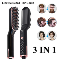 Electric Hair Straightener Beard Comb for Men Portable Ionic Ceramic Fast Heating Beard Styling Brush 150°C-210°C Adjustable