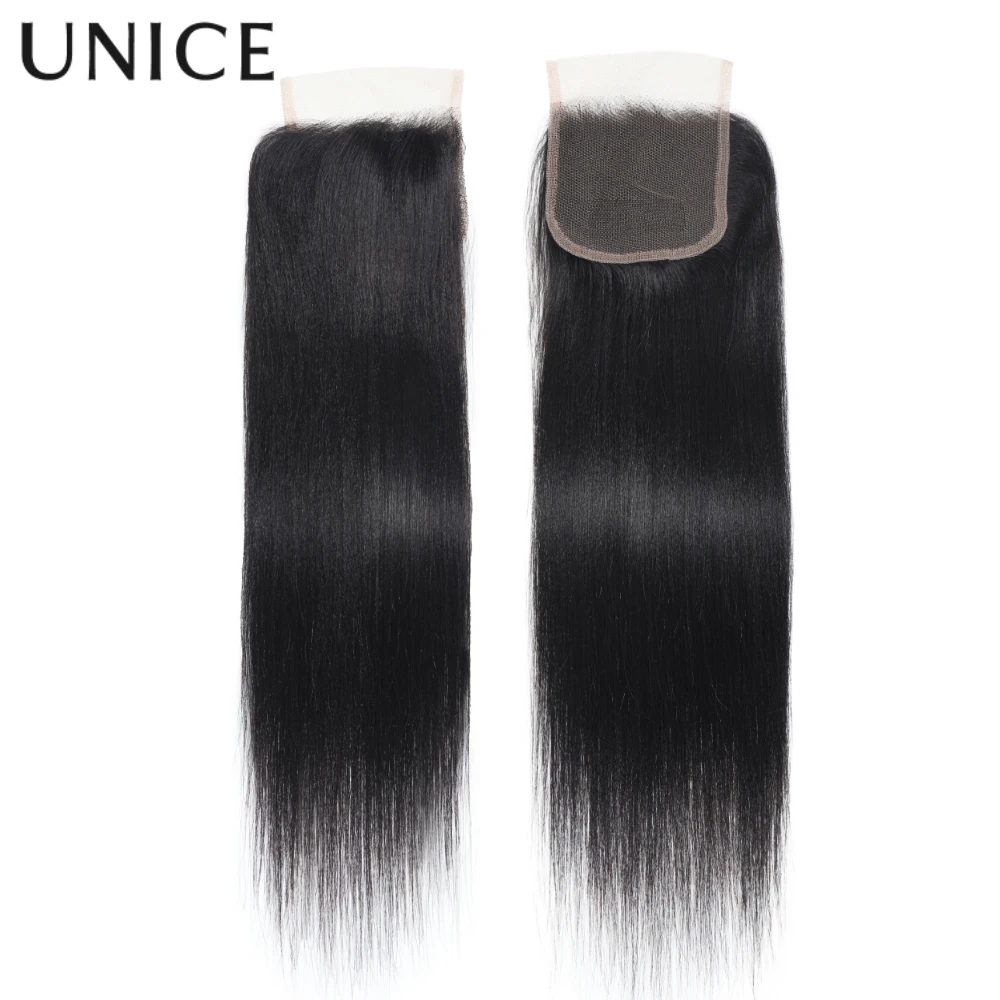 UNICE Hair Yaki Straight Human Hair 4x4 Lace Closure Only 1PC Free Part Lace Closure