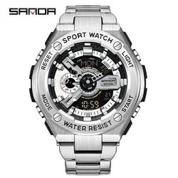 SANDA 3170 New Handlift Light Multi functional Sports Waterproof and Shockproof Alarm Clock Men's Watch Digital Wristwatches