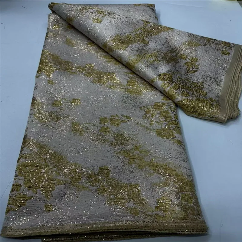 

Latest 2025 Gold High Quality Nigerian Jacquard Lace Fabric Damask African Brocade Lace Fabric For Women Wedding Party Dresses