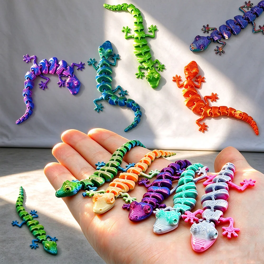 20/30PCS Adorable Animal Ornaments 3D Printed Gecko with Movable Joints - Fun Desk Toys, Random Colors, Cool Gift Desk Ornament