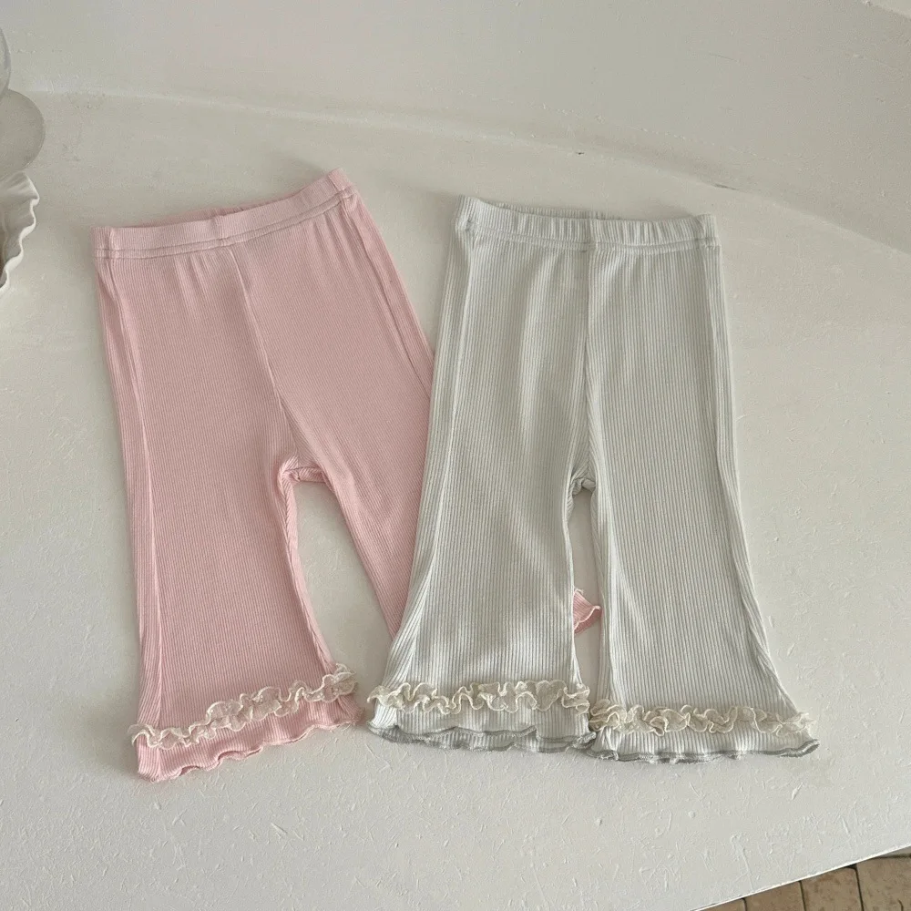 2026 Summer New Baby Girl Lace Trousers Solid Color Children Casual Pants Kids Girls Cotton Leggings Toddler Clothes
