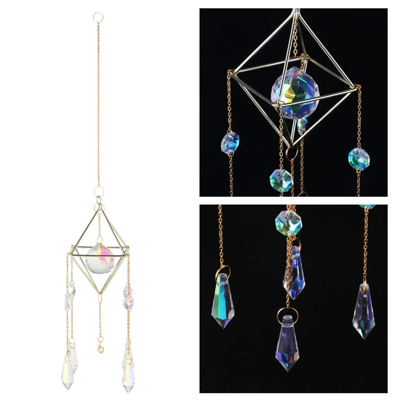 Crystal Prism Pendant Hanging Suncatcher for Window Rainbow Maker Gold Decoration Balcony Garden Car Art Home Gift